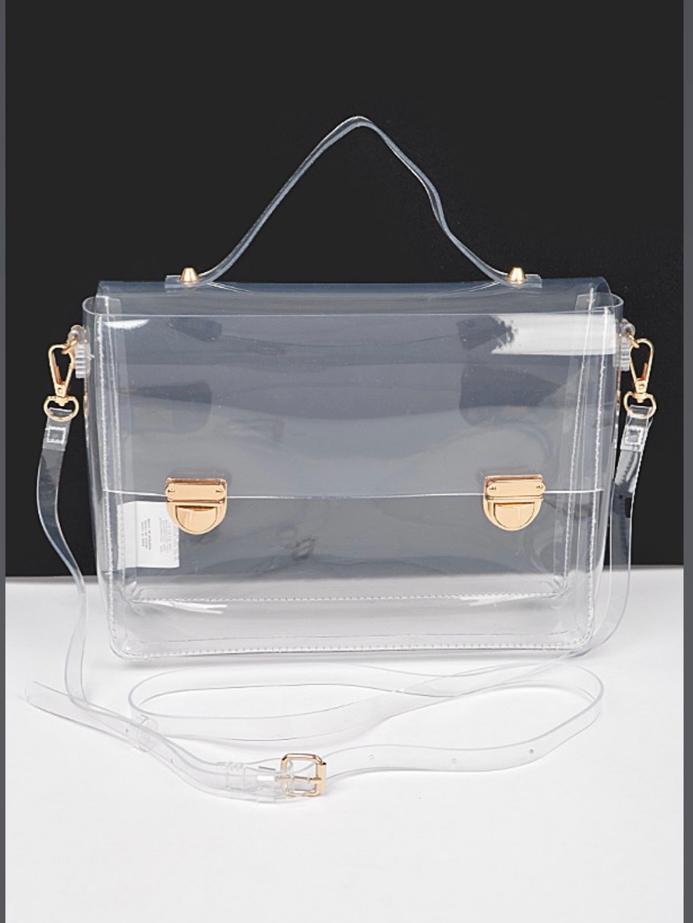 Clear PVC Satchel Crossbody Bag with Gold Hardware - Transparent